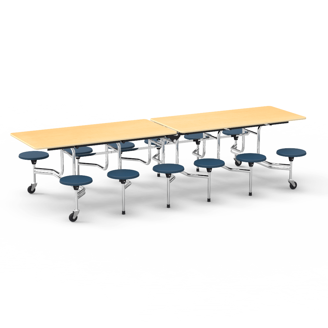 Virco MTS17291012 - Mobile Stool Cafeteria Table with 12 Stools - T-mold Edge - 27"H x 30"W x 10'Long, 17" high Stools (Virco MTS17291012) - SchoolOutlet