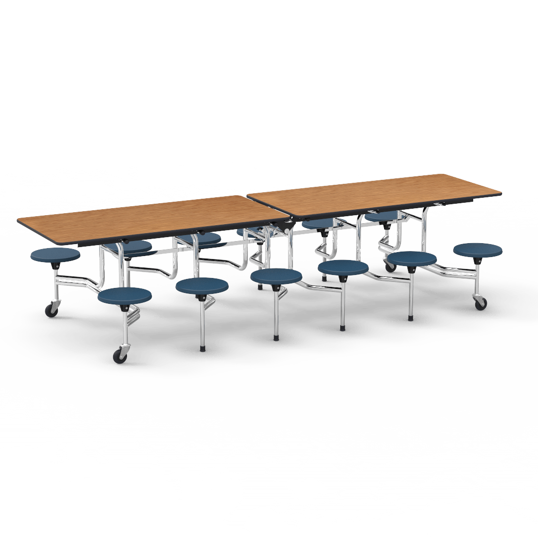 Virco MTS17291012 - Mobile Stool Cafeteria Table with 12 Stools - T-mold Edge - 27"H x 30"W x 10'Long, 17" high Stools (Virco MTS17291012) - SchoolOutlet