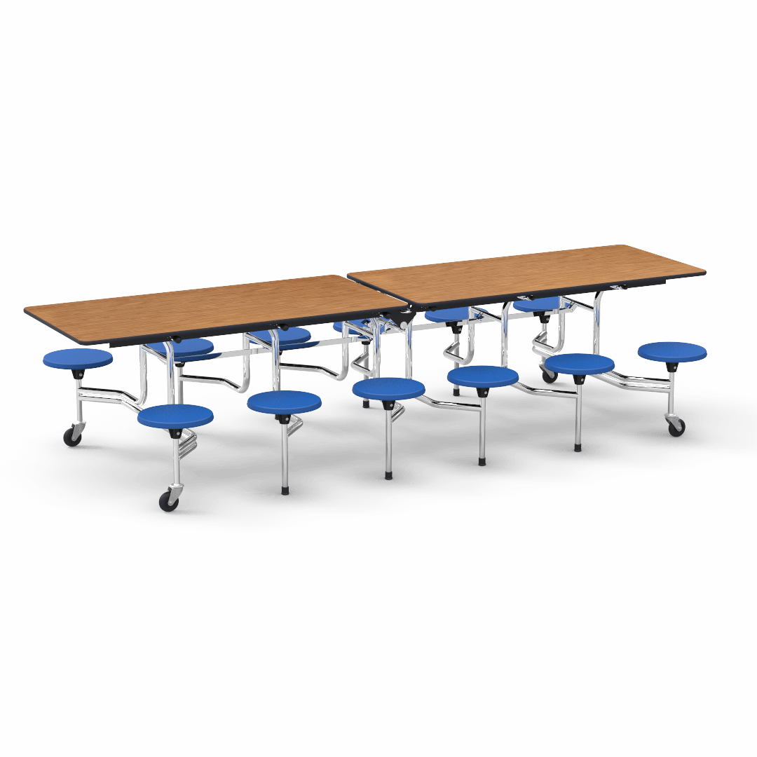 Virco MTS17291012 - Mobile Stool Cafeteria Table with 12 Stools - T-mold Edge - 27"H x 30"W x 10'Long, 17" high Stools (Virco MTS17291012) - SchoolOutlet