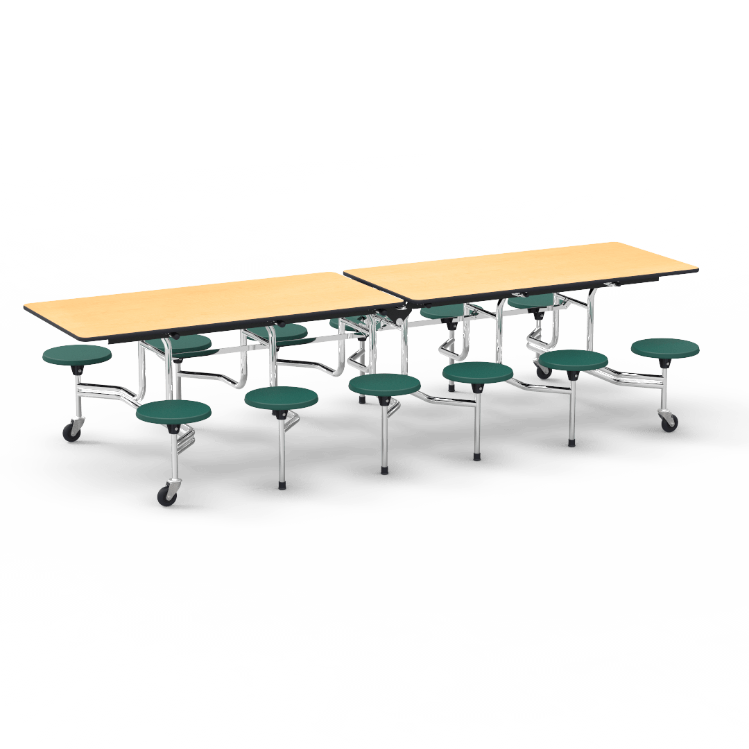 Virco MTS17291012 - Mobile Stool Cafeteria Table with 12 Stools - T-mold Edge - 27"H x 30"W x 10'Long, 17" high Stools (Virco MTS17291012) - SchoolOutlet