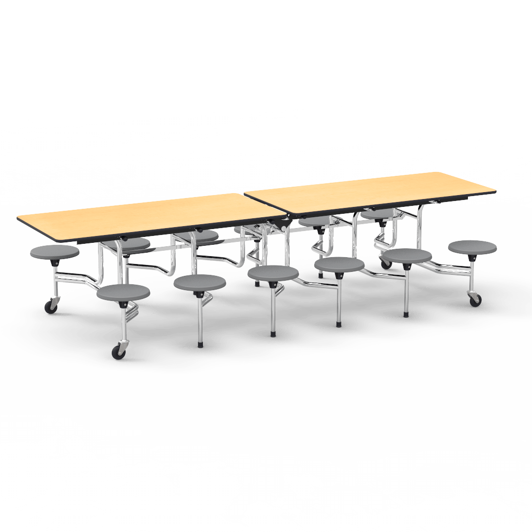 Virco MTS17291012 - Mobile Stool Cafeteria Table with 12 Stools - T-mold Edge - 27"H x 30"W x 10'Long, 17" high Stools (Virco MTS17291012) - SchoolOutlet