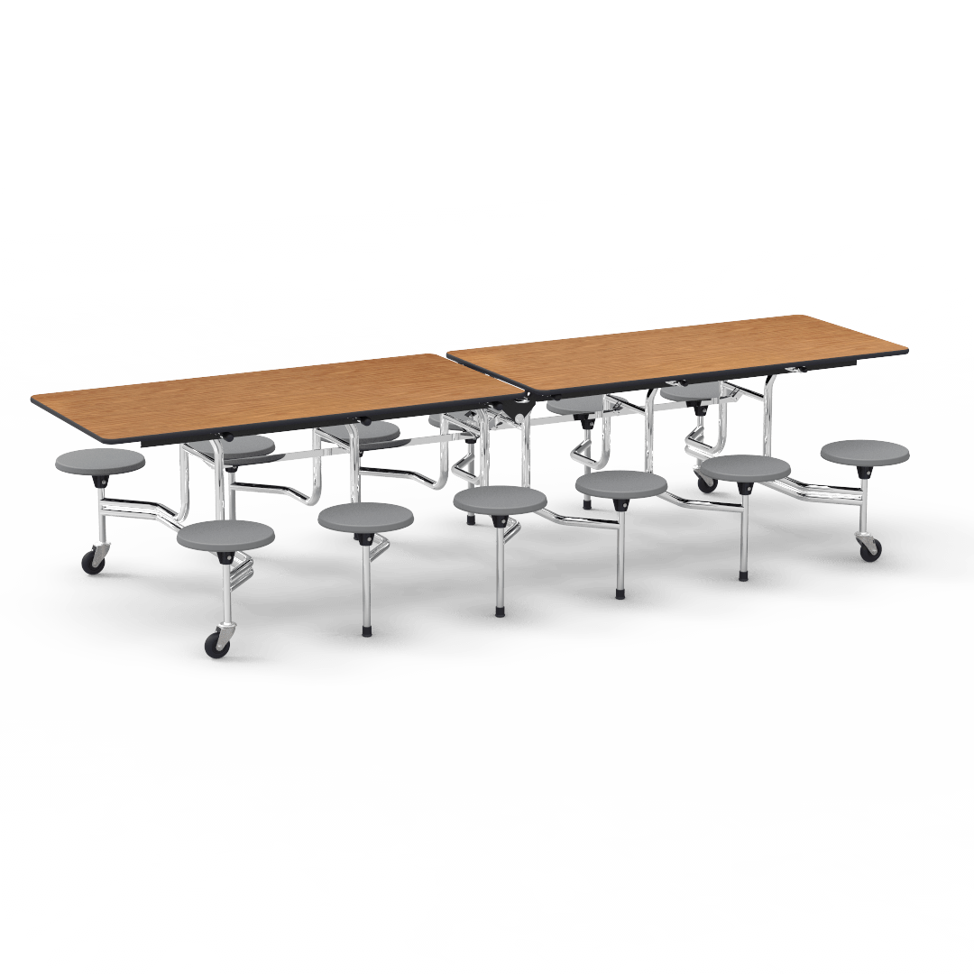 Virco MTS17291012 - Mobile Stool Cafeteria Table with 12 Stools - T-mold Edge - 27"H x 30"W x 10'Long, 17" high Stools (Virco MTS17291012) - SchoolOutlet