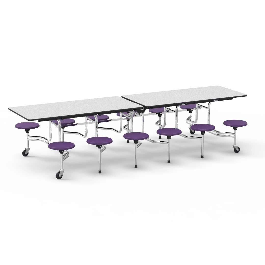 Virco MTS17291012 - Mobile Stool Cafeteria Table with 12 Stools - T-mold Edge - 27"H x 30"W x 10'Long, 17" high Stools (Virco MTS17291012) - SchoolOutlet