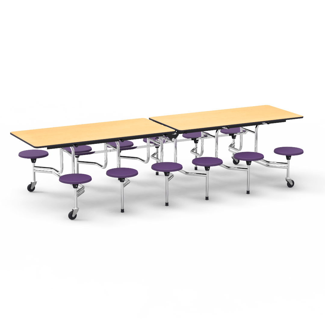 Virco MTS17291012 - Mobile Stool Cafeteria Table with 12 Stools - T-mold Edge - 27"H x 30"W x 10'Long, 17" high Stools (Virco MTS17291012) - SchoolOutlet