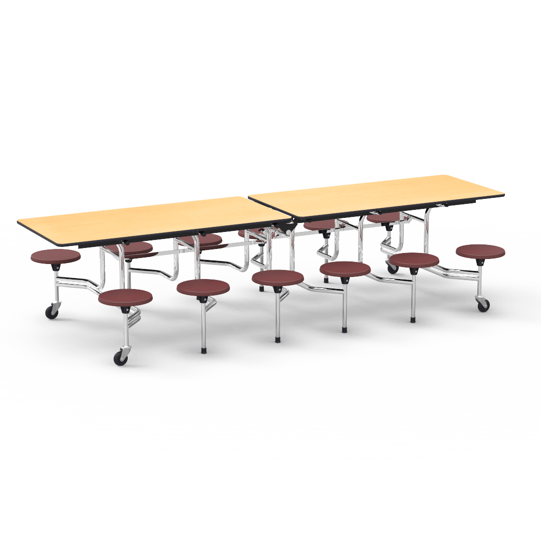 Virco MTS17291012 - Mobile Stool Cafeteria Table with 12 Stools - T-mold Edge - 27"H x 30"W x 10'Long, 17" high Stools (Virco MTS17291012) - SchoolOutlet