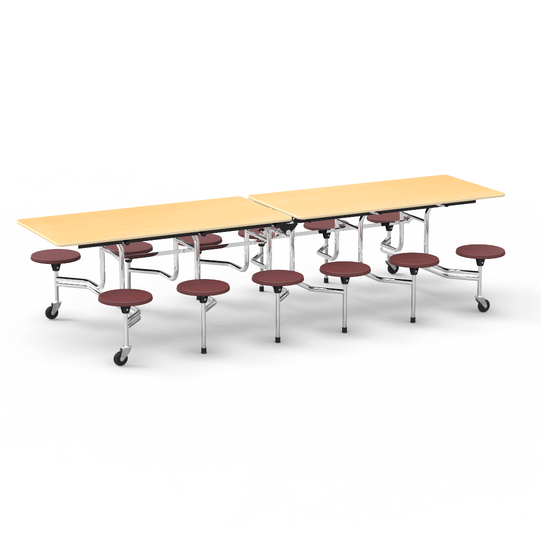 Virco MTS17291012 - Mobile Stool Cafeteria Table with 12 Stools - T-mold Edge - 27"H x 30"W x 10'Long, 17" high Stools (Virco MTS17291012) - SchoolOutlet