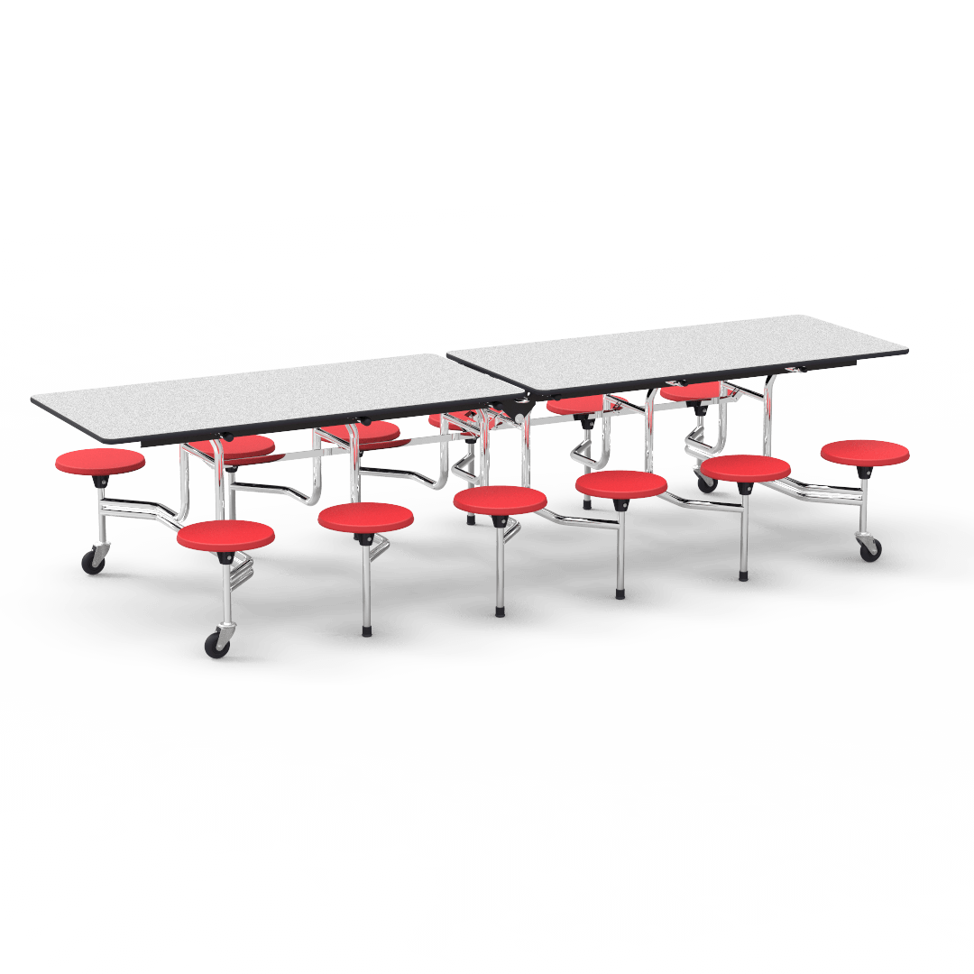 Virco MTS17291012 - Mobile Stool Cafeteria Table with 12 Stools - T-mold Edge - 27"H x 30"W x 10'Long, 17" high Stools (Virco MTS17291012) - SchoolOutlet