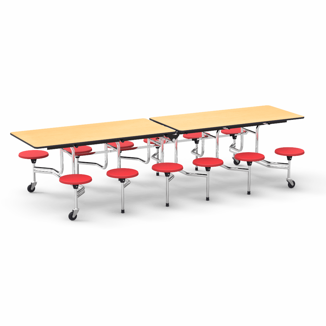 Virco MTS17291012 - Mobile Stool Cafeteria Table with 12 Stools - T-mold Edge - 27"H x 30"W x 10'Long, 17" high Stools (Virco MTS17291012) - SchoolOutlet