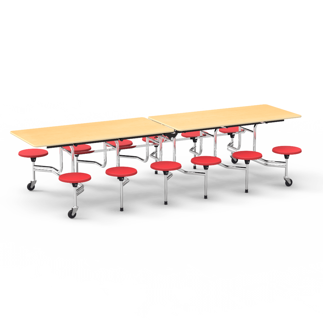 Virco MTS17291012 - Mobile Stool Cafeteria Table with 12 Stools - T-mold Edge - 27"H x 30"W x 10'Long, 17" high Stools (Virco MTS17291012) - SchoolOutlet