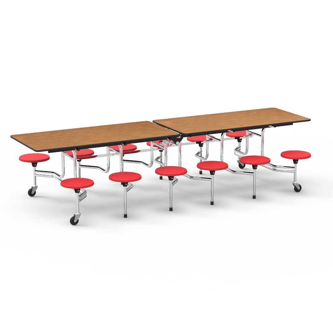 Virco MTS17291012 - Mobile Stool Cafeteria Table with 12 Stools - T-mold Edge - 27"H x 30"W x 10'Long, 17" high Stools (Virco MTS17291012) - SchoolOutlet