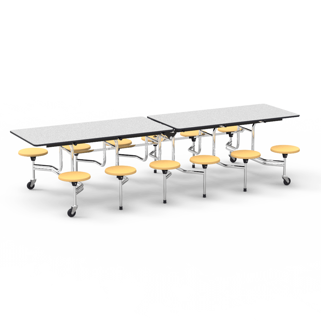 Virco MTS17291012 - Mobile Stool Cafeteria Table with 12 Stools - T-mold Edge - 27"H x 30"W x 10'Long, 17" high Stools (Virco MTS17291012) - SchoolOutlet