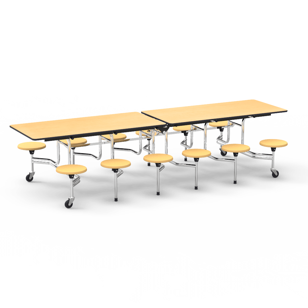 Virco MTS17291012 - Mobile Stool Cafeteria Table with 12 Stools - T-mold Edge - 27"H x 30"W x 10'Long, 17" high Stools (Virco MTS17291012) - SchoolOutlet