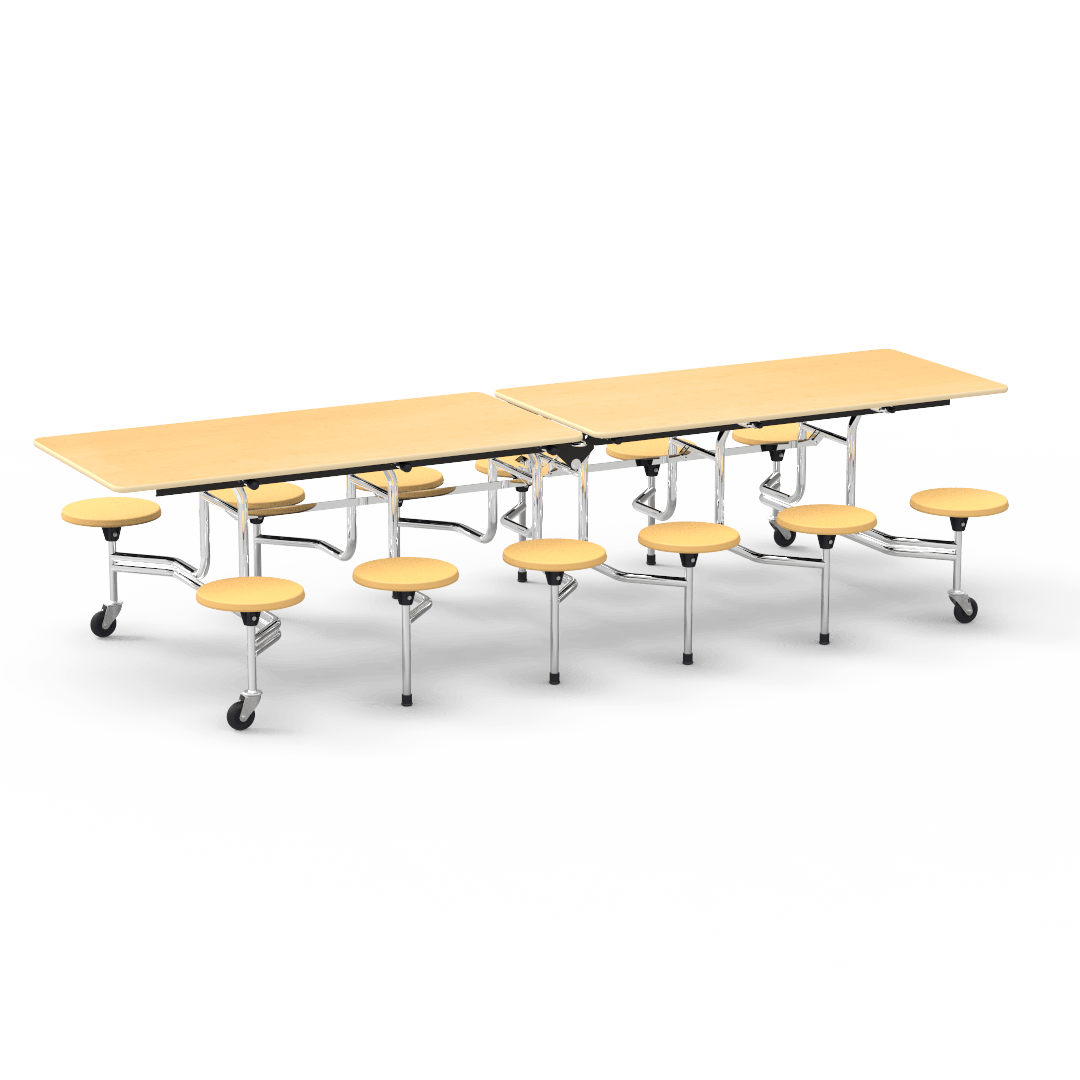 Virco MTS17291012 - Mobile Stool Cafeteria Table with 12 Stools - T-mold Edge - 27"H x 30"W x 10'Long, 17" high Stools (Virco MTS17291012) - SchoolOutlet