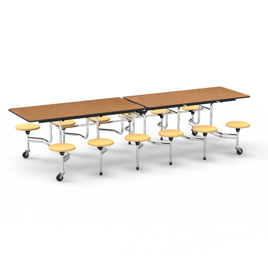 Virco MTS17291012 - Mobile Stool Cafeteria Table with 12 Stools - T-mold Edge - 27"H x 30"W x 10'Long, 17" high Stools (Virco MTS17291012) - SchoolOutlet