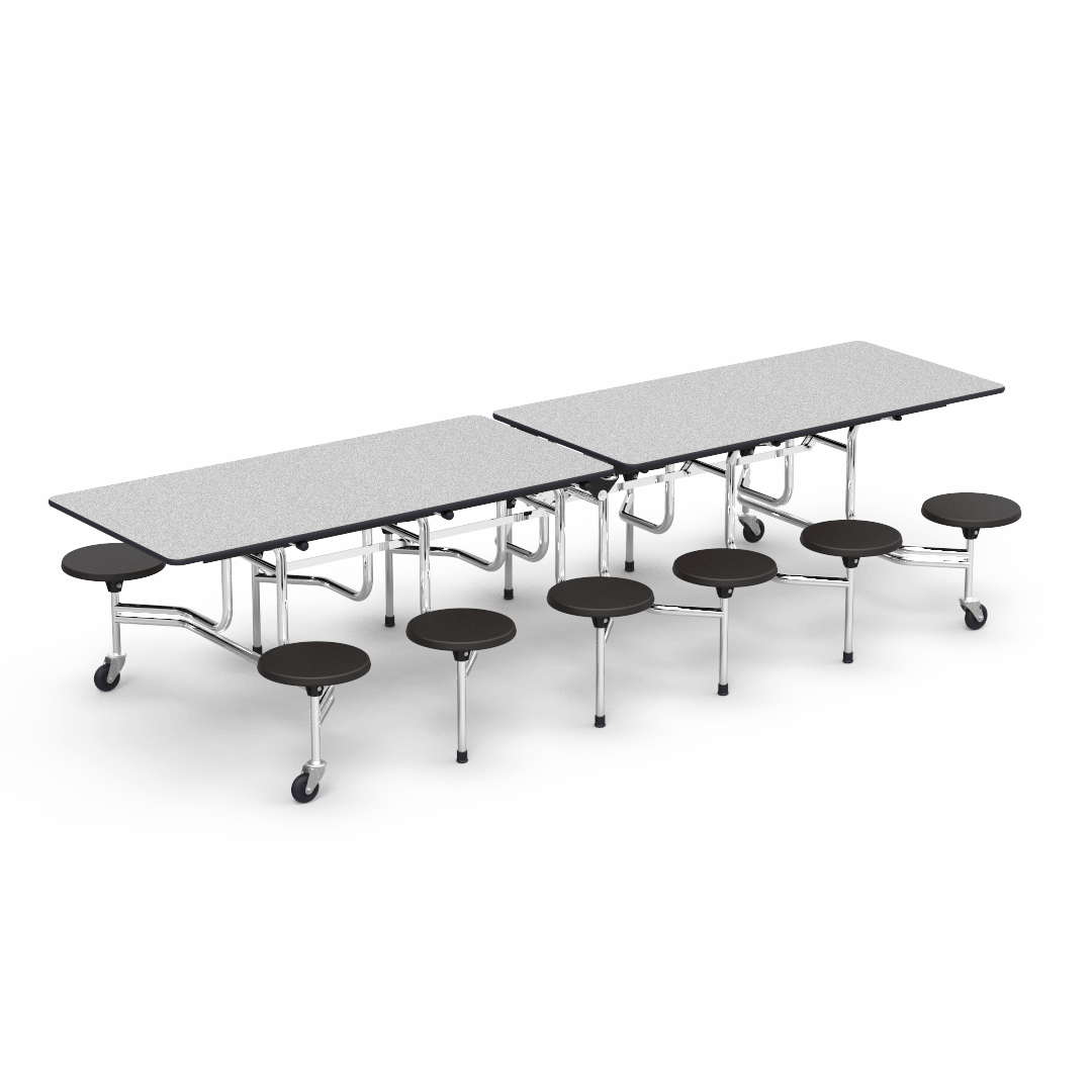 Virco MTS17291012AE - Mobile Stool Cafeteria Table - Sure Edge - 17" Seat Height - 10'L - 12 Stools (Virco MTS17291012AE) - SchoolOutlet