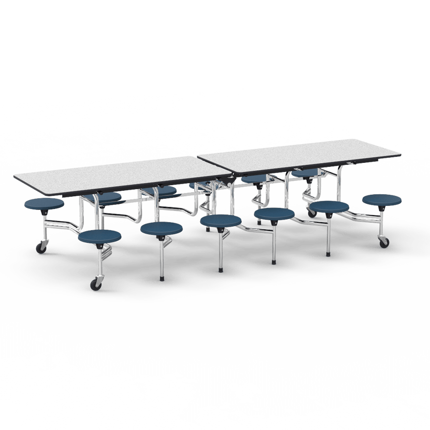 Virco MTS17291012AE - Mobile Stool Cafeteria Table - Sure Edge - 17" Seat Height - 10'L - 12 Stools (Virco MTS17291012AE) - SchoolOutlet