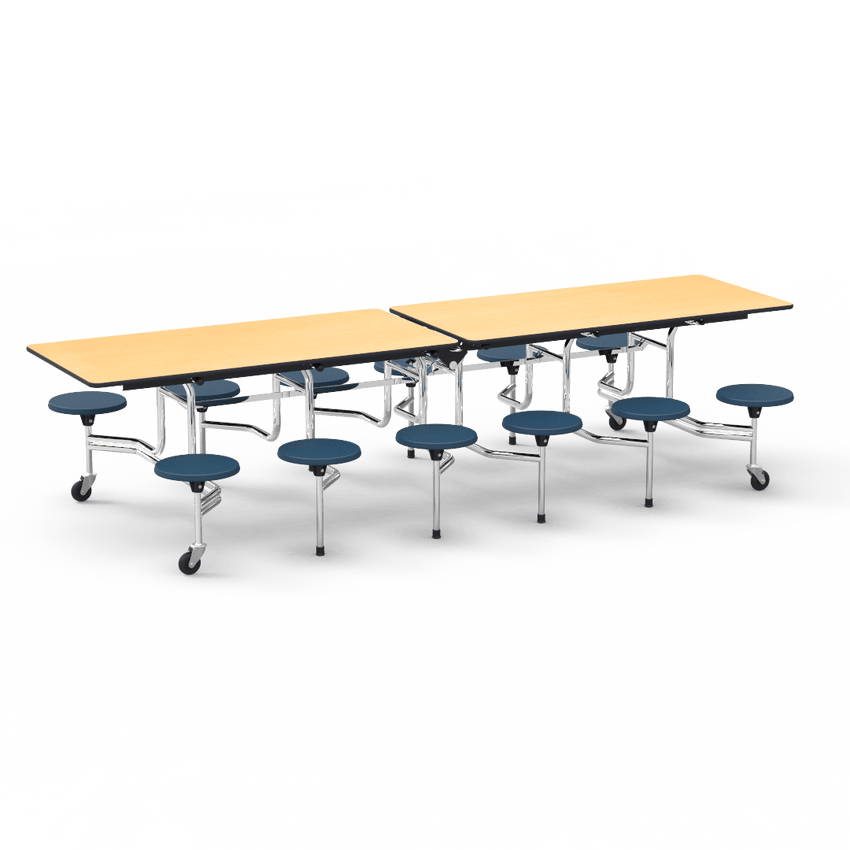 Virco MTS17291012AE - Mobile Stool Cafeteria Table - Sure Edge - 17" Seat Height - 10'L - 12 Stools (Virco MTS17291012AE) - SchoolOutlet