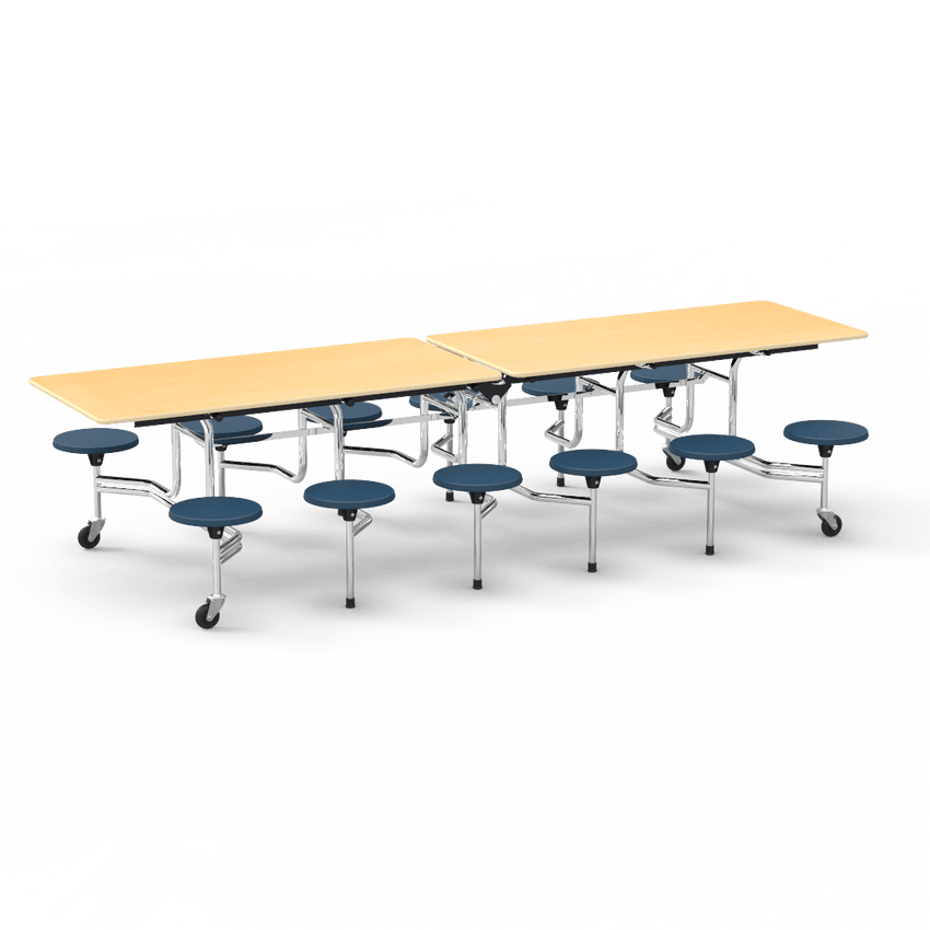 Virco MTS17291012AE - Mobile Stool Cafeteria Table - Sure Edge - 17" Seat Height - 10'L - 12 Stools (Virco MTS17291012AE) - SchoolOutlet
