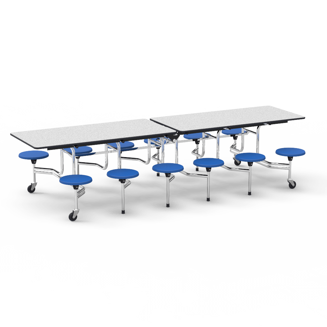 Virco MTS17291012AE - Mobile Stool Cafeteria Table - Sure Edge - 17" Seat Height - 10'L - 12 Stools (Virco MTS17291012AE) - SchoolOutlet