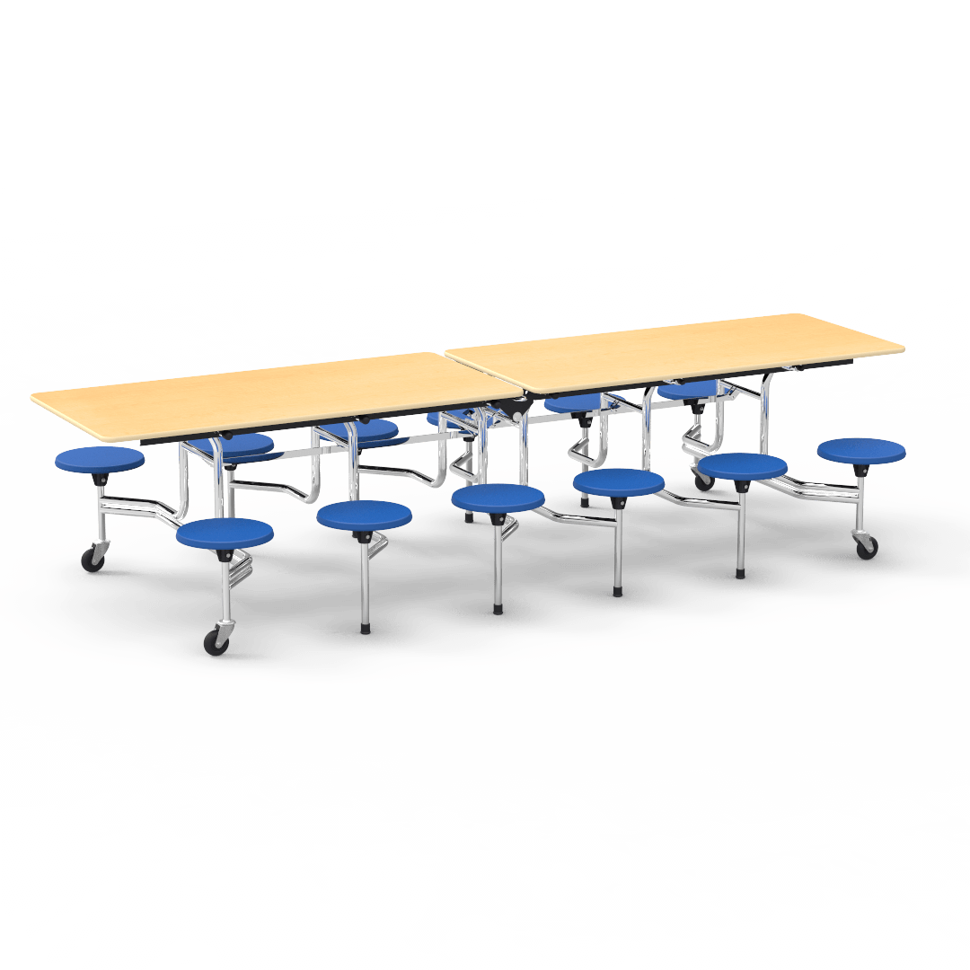 Virco MTS17291012AE - Mobile Stool Cafeteria Table - Sure Edge - 17" Seat Height - 10'L - 12 Stools (Virco MTS17291012AE) - SchoolOutlet