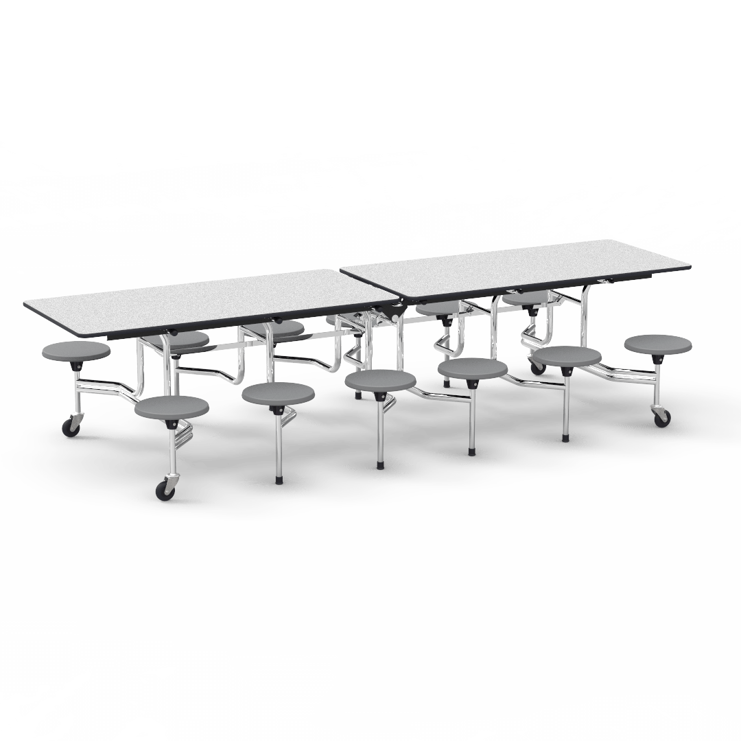 Virco MTS17291012AE - Mobile Stool Cafeteria Table - Sure Edge - 17" Seat Height - 10'L - 12 Stools (Virco MTS17291012AE) - SchoolOutlet