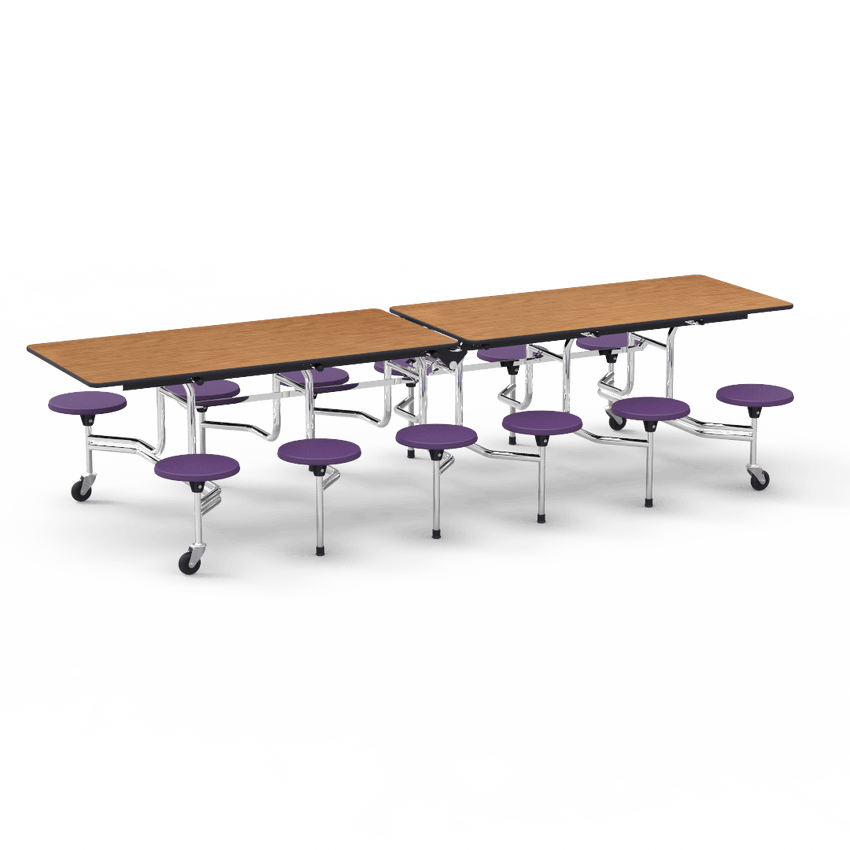 Virco MTS17291012AE - Mobile Stool Cafeteria Table - Sure Edge - 17" Seat Height - 10'L - 12 Stools (Virco MTS17291012AE) - SchoolOutlet