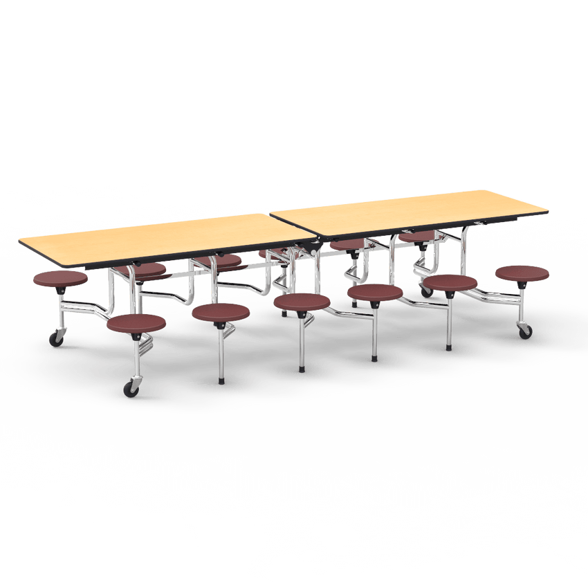 Virco MTS17291012AE - Mobile Stool Cafeteria Table - Sure Edge - 17" Seat Height - 10'L - 12 Stools (Virco MTS17291012AE) - SchoolOutlet