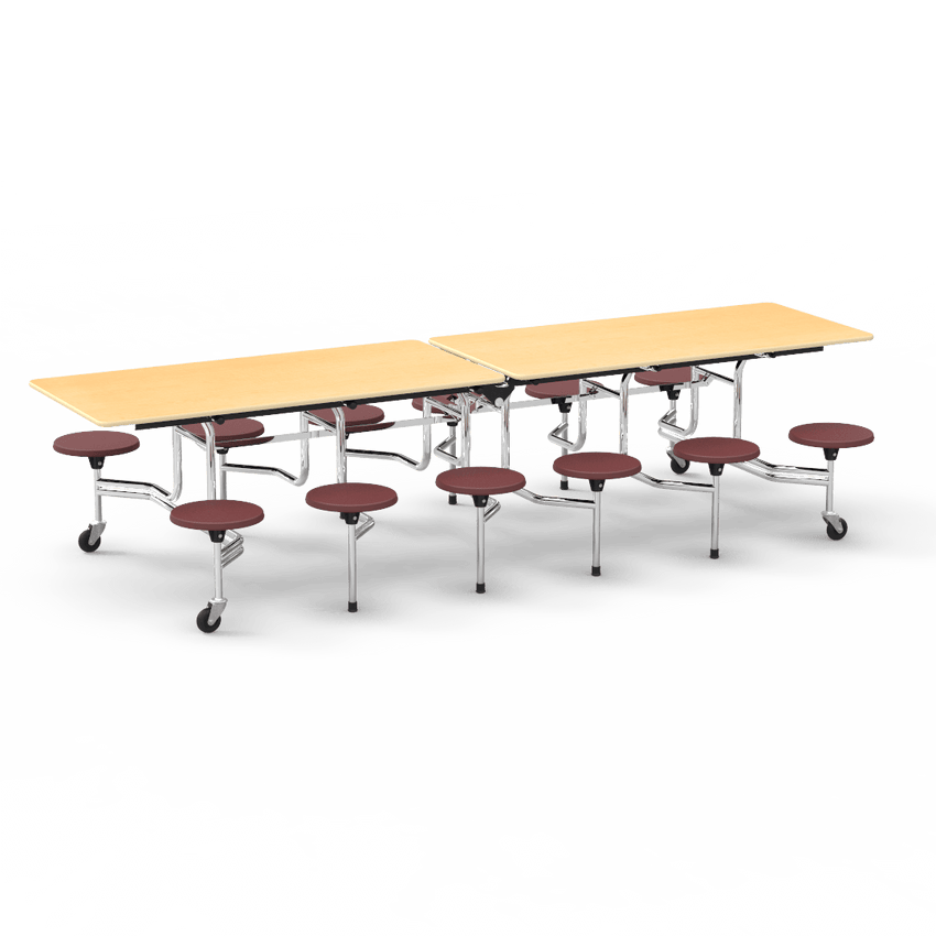 Virco MTS17291012AE - Mobile Stool Cafeteria Table - Sure Edge - 17" Seat Height - 10'L - 12 Stools (Virco MTS17291012AE) - SchoolOutlet