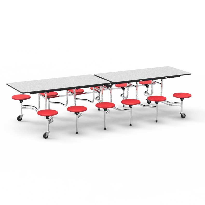 Virco MTS17291012AE - Mobile Stool Cafeteria Table - Sure Edge - 17" Seat Height - 10'L - 12 Stools (Virco MTS17291012AE) - SchoolOutlet