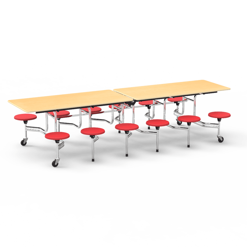 Virco MTS17291012AE - Mobile Stool Cafeteria Table - Sure Edge - 17" Seat Height - 10'L - 12 Stools (Virco MTS17291012AE) - SchoolOutlet