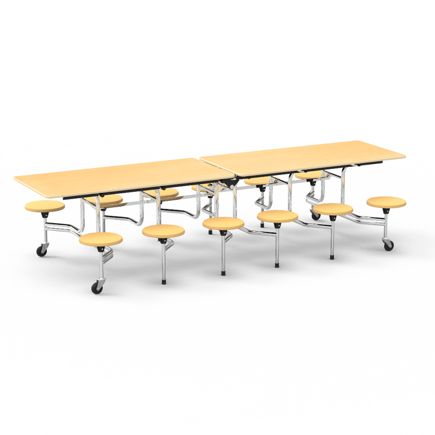 Virco MTS17291012AE - Mobile Stool Cafeteria Table - Sure Edge - 17" Seat Height - 10'L - 12 Stools (Virco MTS17291012AE) - SchoolOutlet