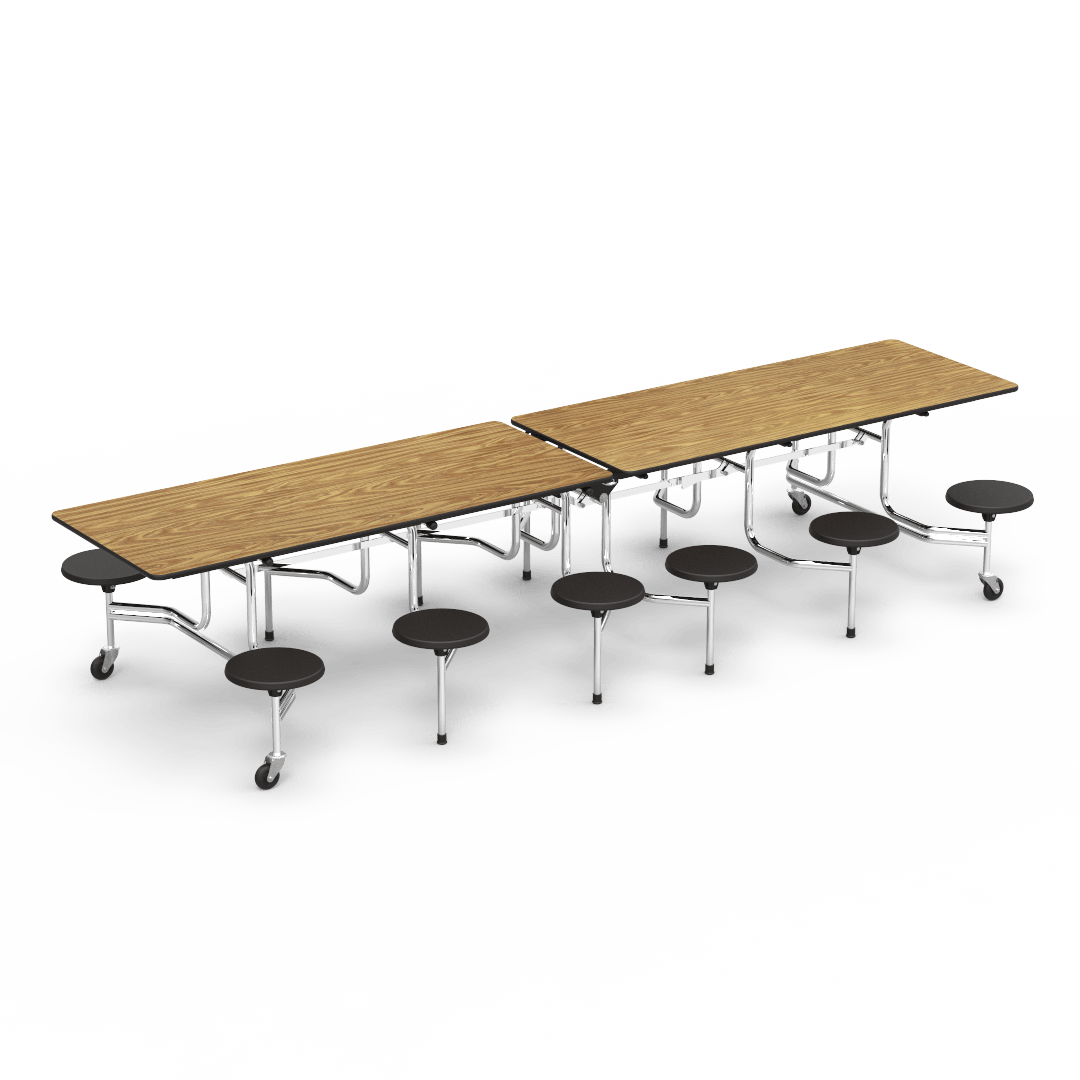 Virco MTS17291212 Student Lunchroom Table with 12 Stools for School Cafeterias, Mobile, Foldable with 30" x 144" Top - SchoolOutlet