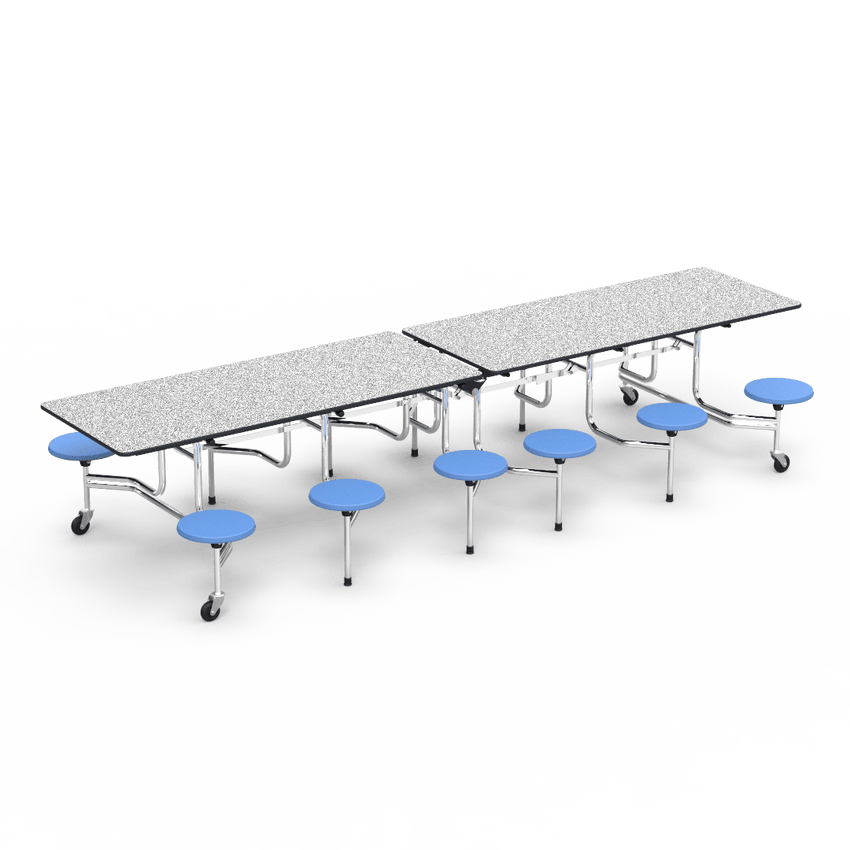 Virco MTS17291212 Student Lunchroom Table with 12 Stools for School Cafeterias, Mobile, Foldable with 30" x 144" Top - SchoolOutlet