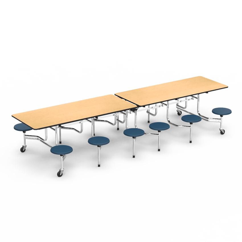 Virco MTS17291212 Student Lunchroom Table with 12 Stools for School Cafeterias, Mobile, Foldable with 30" x 144" Top - SchoolOutlet