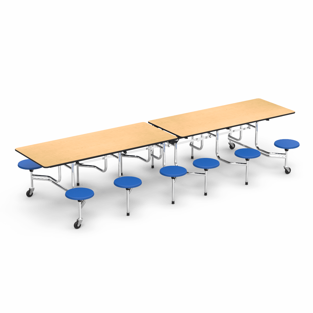 Virco MTS17291212 - Mobile Stool Cafeteria Table 27"H x 30"W x 12'Long, 12 - 17" high Stools (Virco MTS17291212) - SchoolOutlet