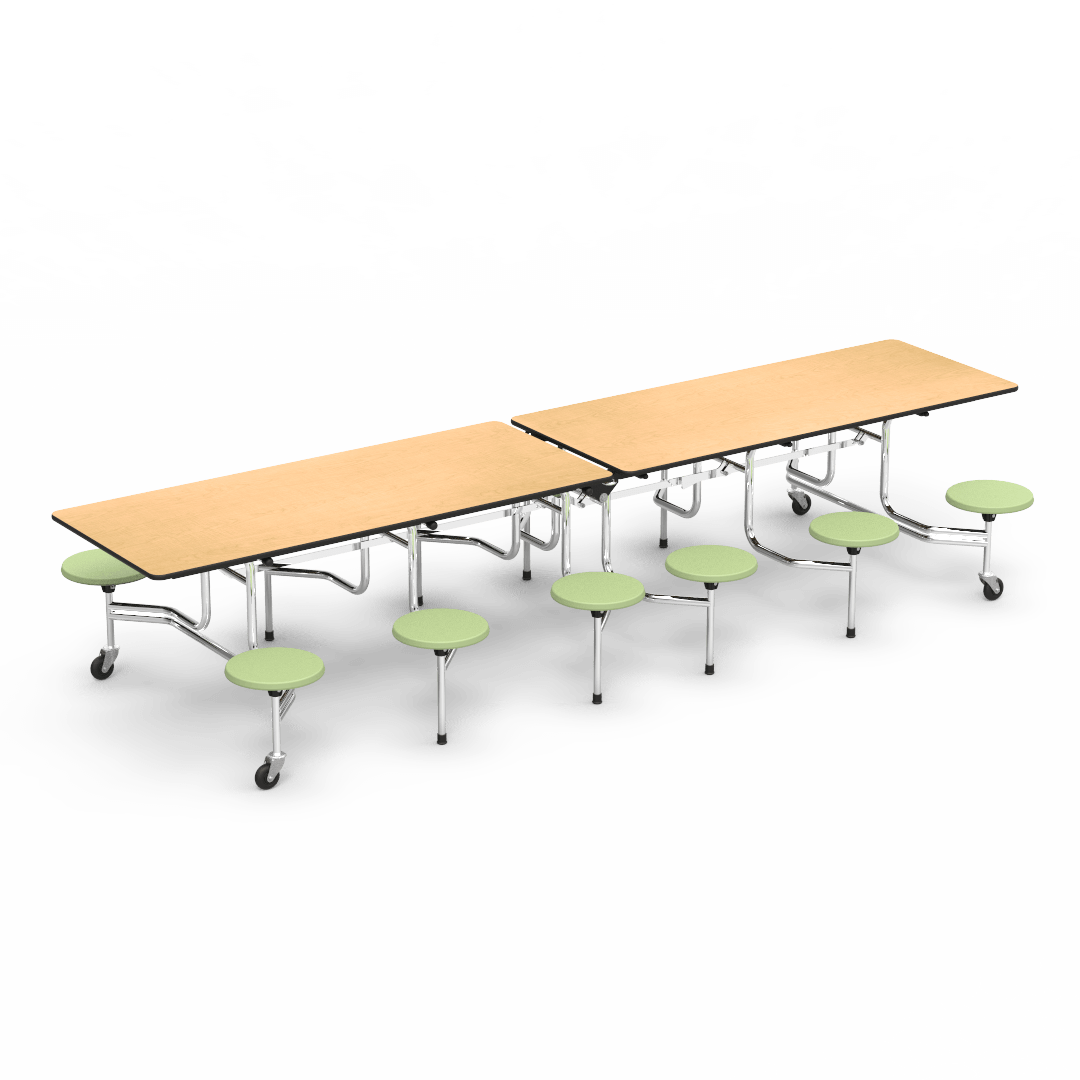 Virco MTS17291212 - Mobile Stool Cafeteria Table 27"H x 30"W x 12'Long, 12 - 17" high Stools (Virco MTS17291212) - SchoolOutlet