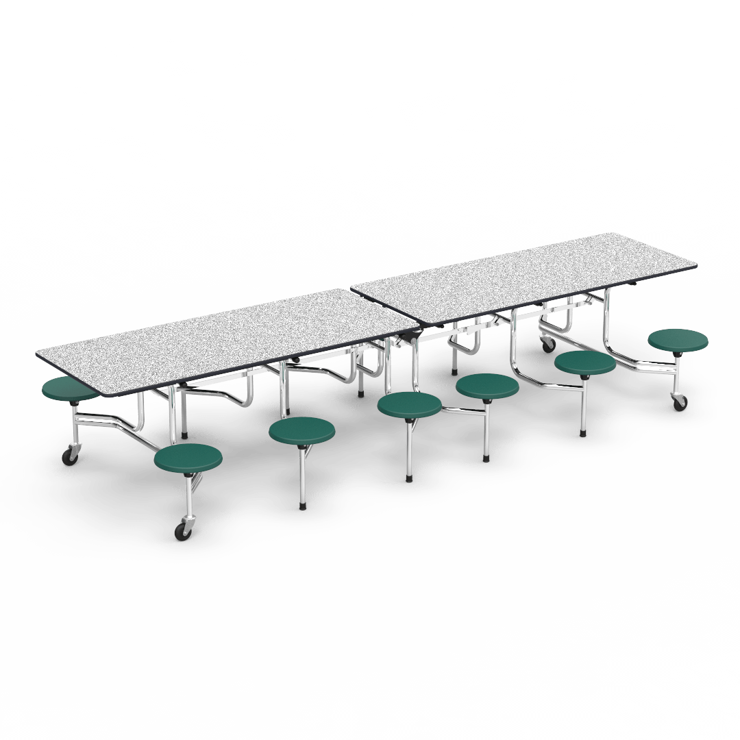 Virco MTS17291212 Student Lunchroom Table with 12 Stools for School Cafeterias, Mobile, Foldable with 30" x 144" Top - SchoolOutlet