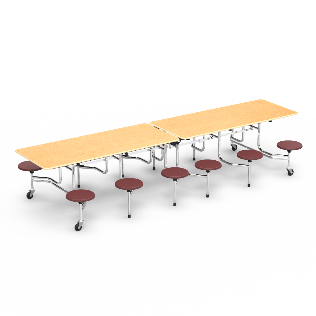 Virco MTS17291212 Student Lunchroom Table with 12 Stools for School Cafeterias, Mobile, Foldable with 30" x 144" Top - SchoolOutlet