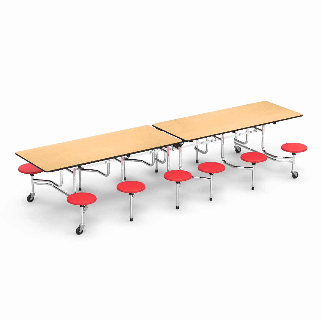 Virco MTS17291212 - Mobile Stool Cafeteria Table 27"H x 30"W x 12'Long, 12 - 17" high Stools (Virco MTS17291212) - SchoolOutlet