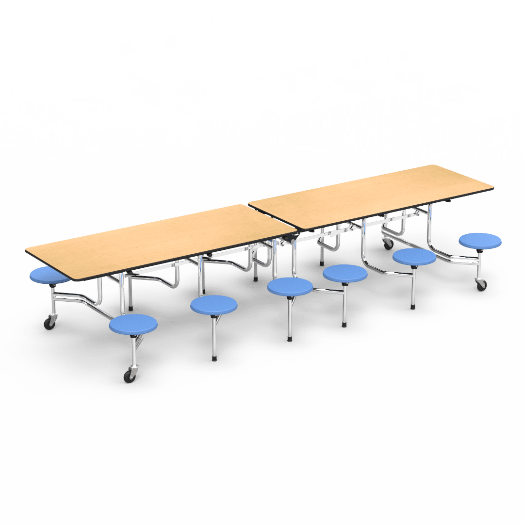 Virco MTS17291212AE - Mobile Stool Cafeteria Table - Sure - 17" Seat Height - 12'L - 12 Stools (Virco MTS17291212AE) - SchoolOutlet