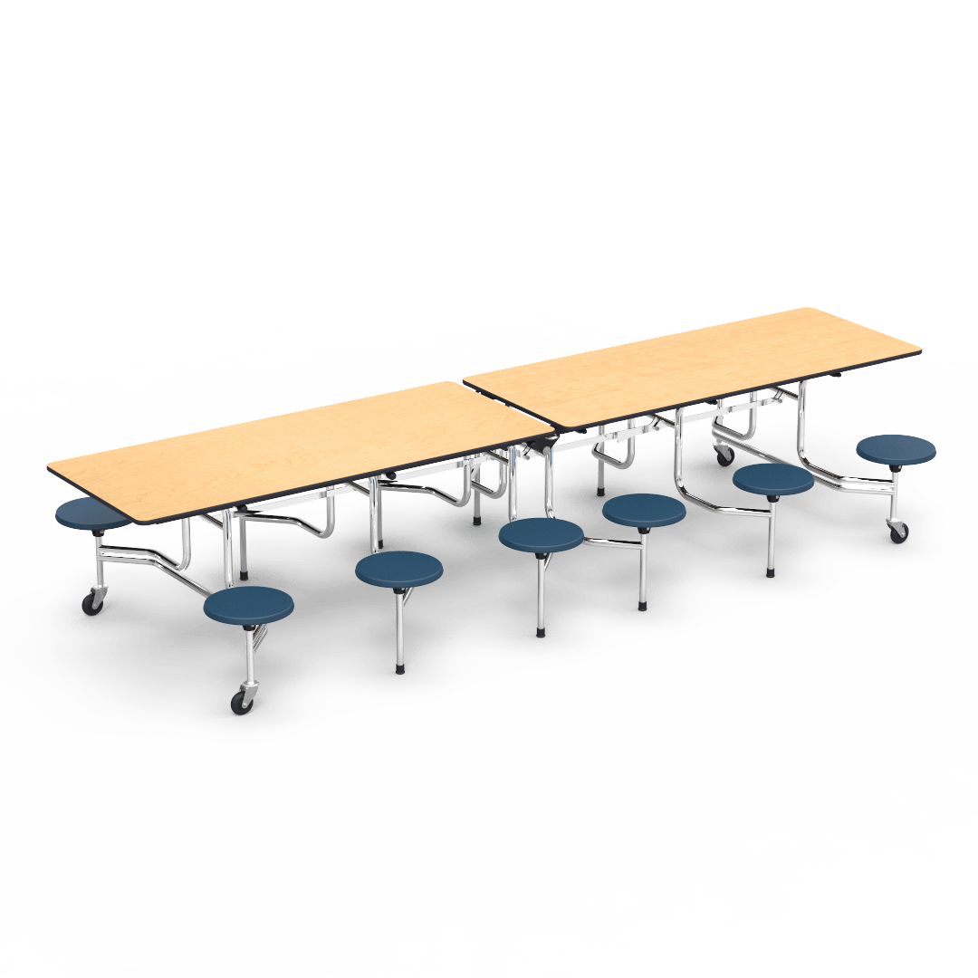 Virco MTS17291212AE - Mobile Stool Cafeteria Table - Sure - 17" Seat Height - 12'L - 12 Stools (Virco MTS17291212AE) - SchoolOutlet