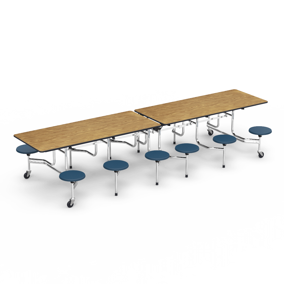 Virco MTS17291212AE - Mobile Stool Cafeteria Table - Sure - 17" Seat Height - 12'L - 12 Stools (Virco MTS17291212AE) - SchoolOutlet