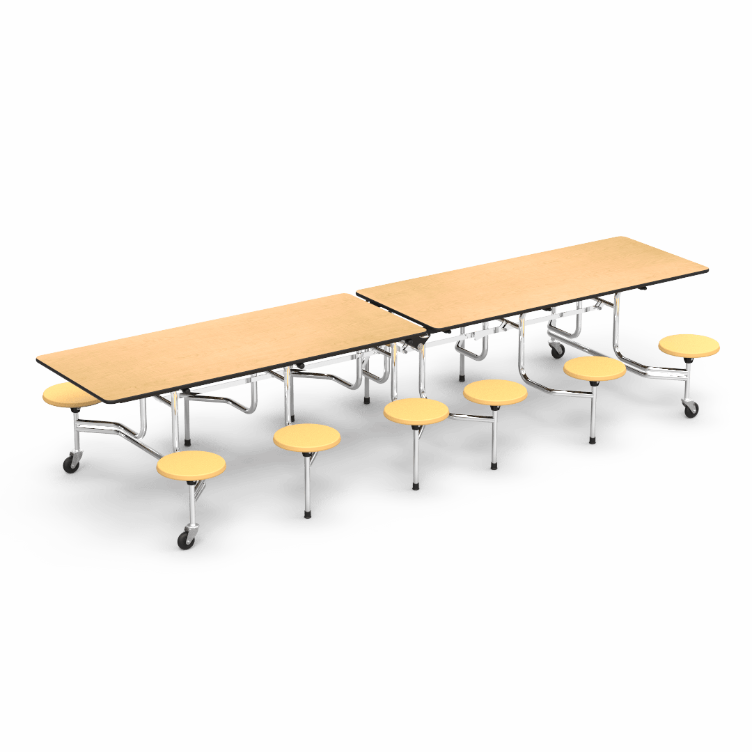 Virco MTS17291212AE - Mobile Stool Cafeteria Table - Sure - 17" Seat Height - 12'L - 12 Stools (Virco MTS17291212AE) - SchoolOutlet