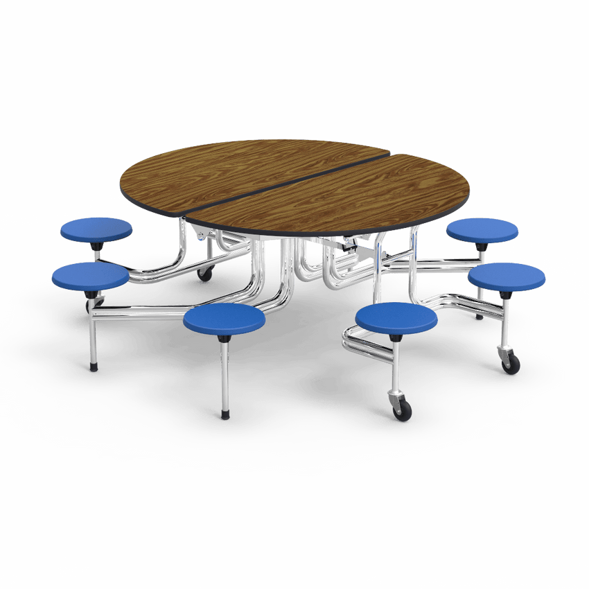 Virco MTSO152758 - Oval Mobile Stool Cafeteria Table - T-mold Edge - 15" Seat Height - 8 Stools (Virco MTSO152758) - SchoolOutlet
