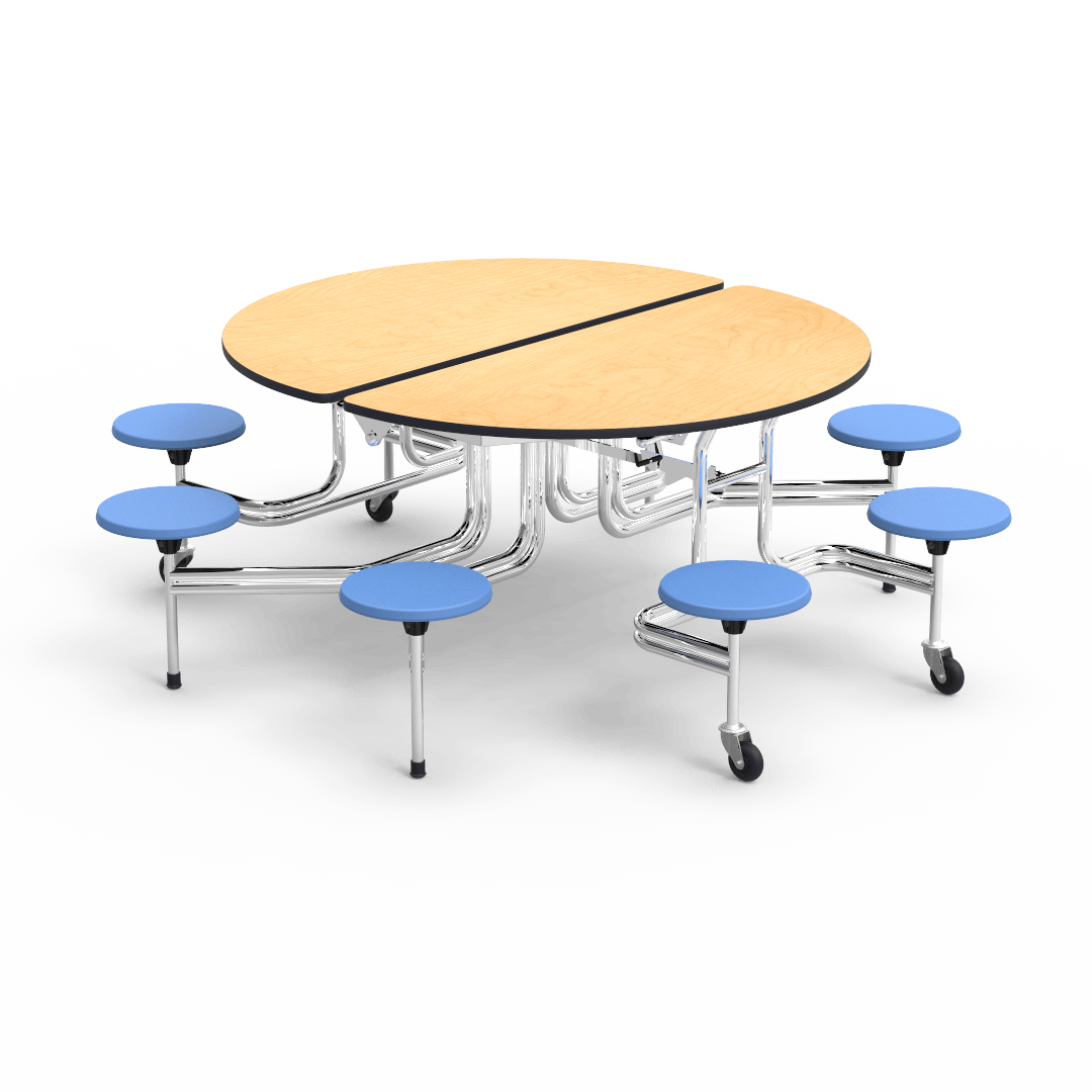 Virco MTSO172958 - Oval Mobile Stool Cafeteria Table - T-mold Edge - 17" Seat Height - 8 Stools (Virco MTSO172958) - SchoolOutlet