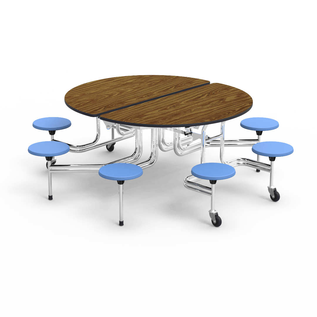 Virco MTSO172958 - Oval Mobile Stool Cafeteria Table - T-mold Edge - 17" Seat Height - 8 Stools (Virco MTSO172958) - SchoolOutlet