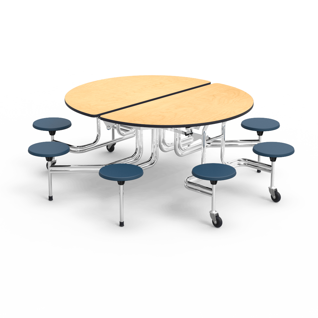 Virco MTSO172958 - Oval Mobile Stool Cafeteria Table - T-mold Edge - 17" Seat Height - 8 Stools (Virco MTSO172958) - SchoolOutlet