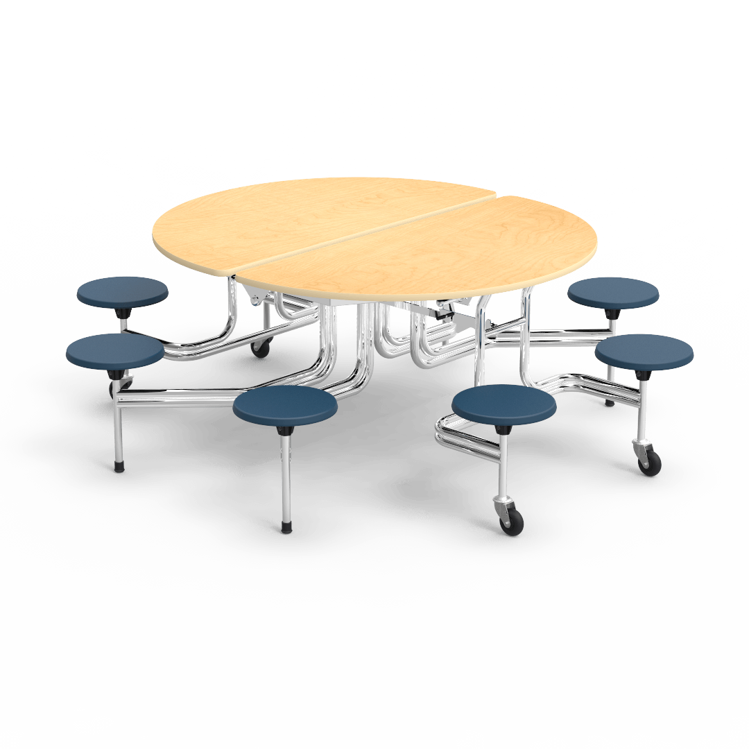 Virco MTSO172958 - Oval Mobile Stool Cafeteria Table - T-mold Edge - 17" Seat Height - 8 Stools (Virco MTSO172958) - SchoolOutlet