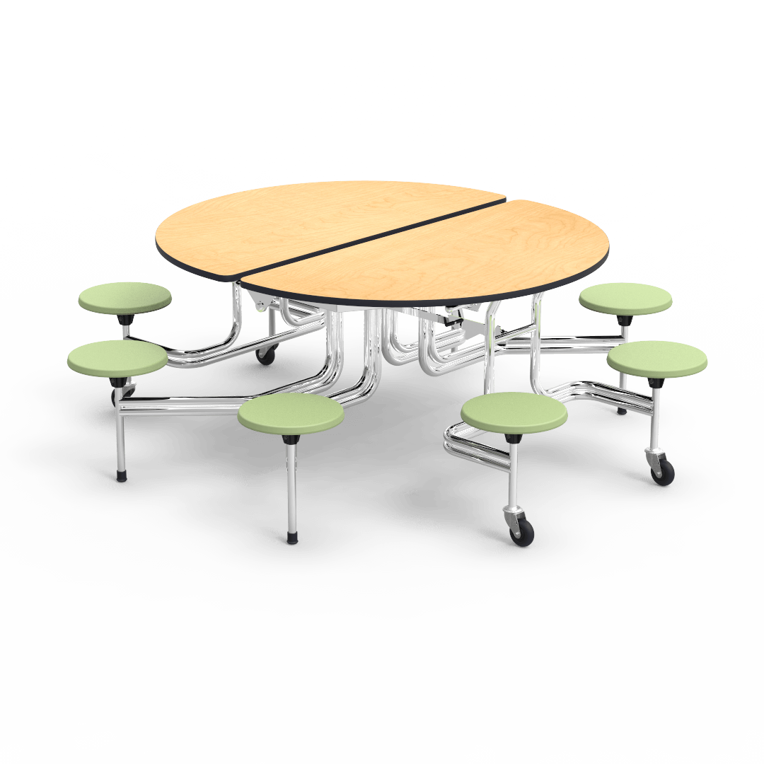 Virco MTSO172958 - Oval Mobile Stool Cafeteria Table - T-mold Edge - 17" Seat Height - 8 Stools (Virco MTSO172958) - SchoolOutlet