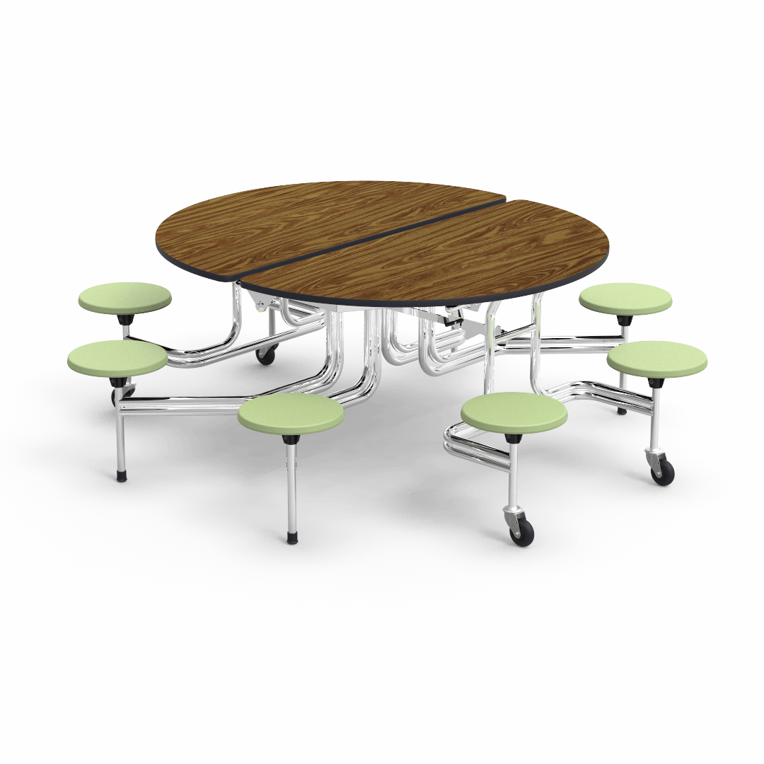 Virco MTSO172958 - Oval Mobile Stool Cafeteria Table - T-mold Edge - 17" Seat Height - 8 Stools (Virco MTSO172958) - SchoolOutlet